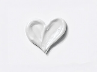 Hydrating Skincare Cream in a Heart Shape isolated, draw hear with skin cream swirl isolated, on white background. Cream Swirl, white Cream Swirl, cream Cream Swirl detail