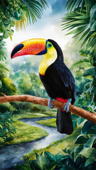 Obraz premium tropical parrot toucan summer illustration