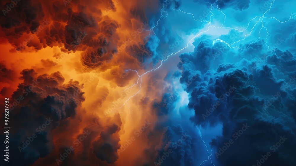 Aufkleber a picture of a cloudy sky with lightning, suitable for use in weather forecasts or nature photograph