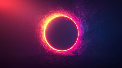 Naklejka premium A graphic design featuring a circular shape with a grainy gradient effect, shifting from hot pink in the center to dark purple on the edges, creating a dynamic and eye-catching visual