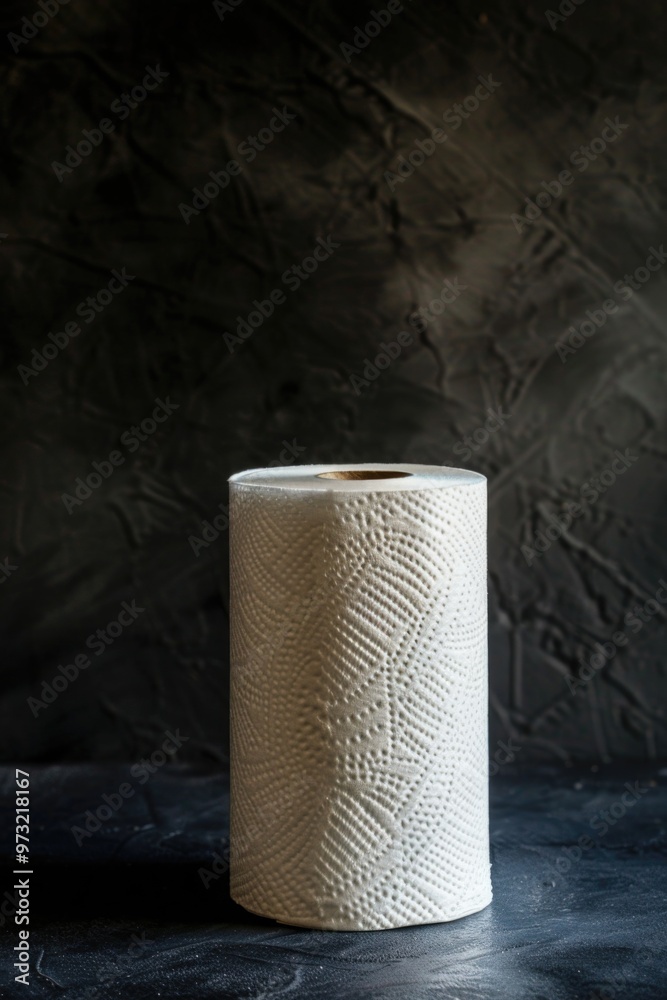 Poster a single roll of toilet paper sits on a flat surface, ready for use
