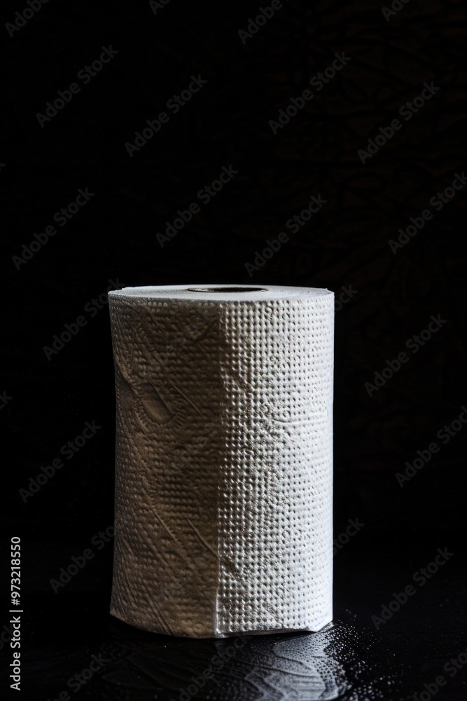 Poster a single toilet paper roll sits on a table, ready for use