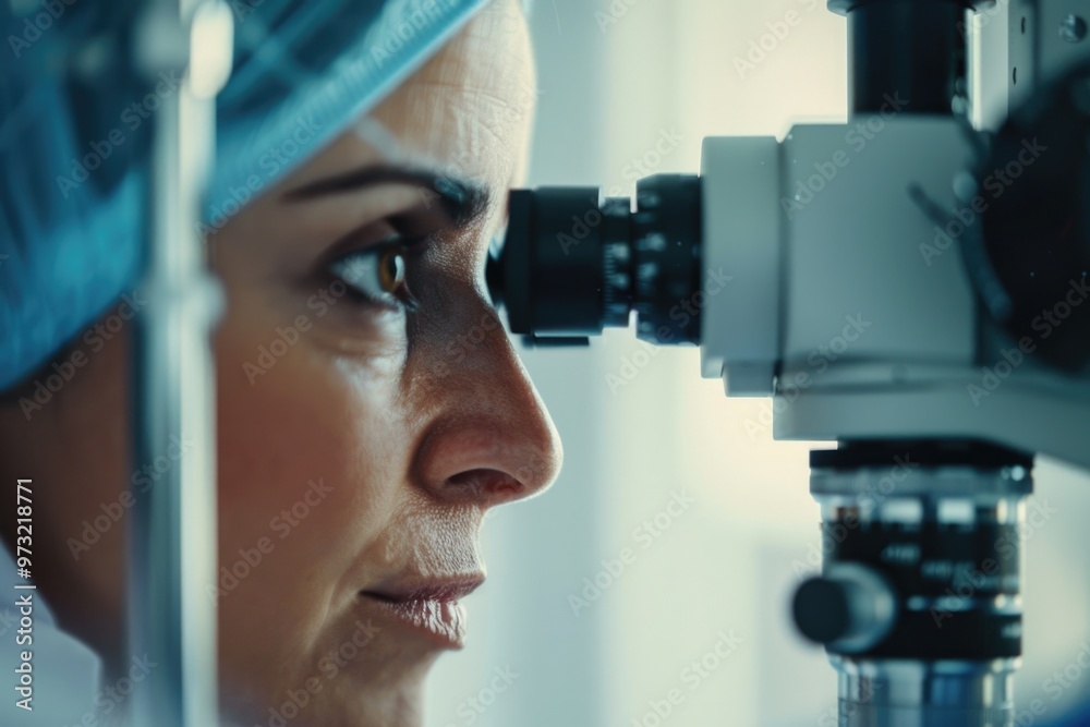Aufkleber a person examines a sample under a microscope, highlighting the detail and precision required for sc