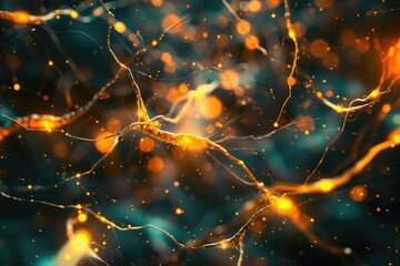A detailed shot of yellow neurons, ideal for science and medical-related projects or illustrations