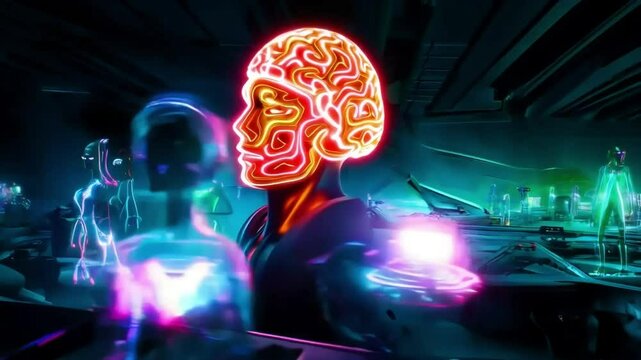 Vivid Neurological Activity in Brain Simulation Illustration
