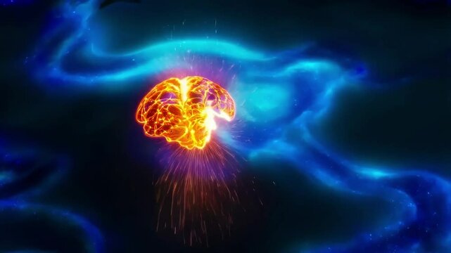 Vivid Neurological Activity in Brain Simulation Illustration
