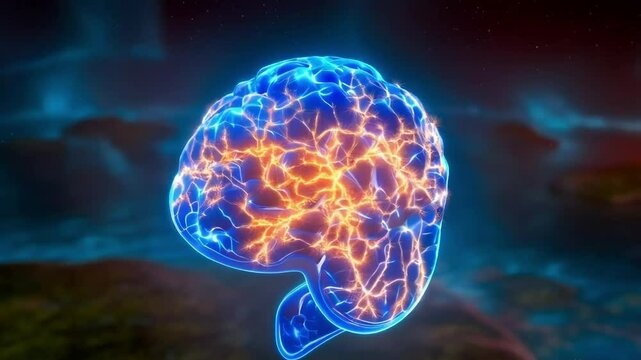 Vivid Neurological Activity in Brain Simulation Illustration
