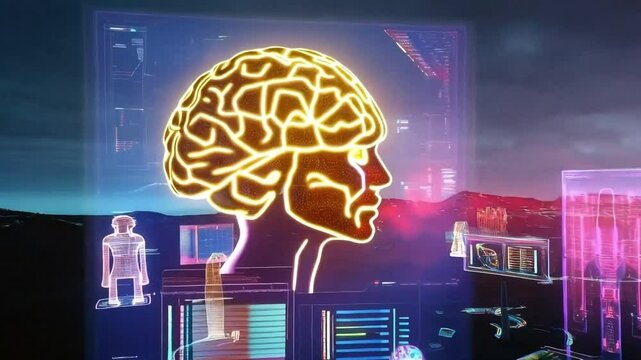 Vivid Neurological Activity in Brain Simulation Illustration
