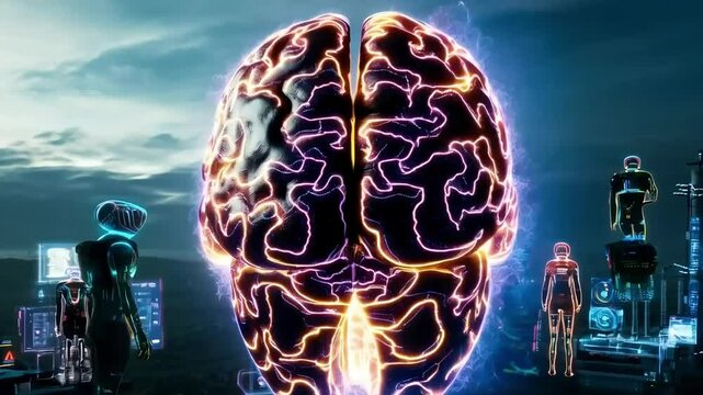 Vivid Neurological Activity in Brain Simulation Illustration
