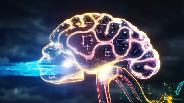 Vivid Neurological Activity in Brain Simulation Illustration
