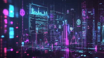 A futuristic financial dashboard display featuring vibrant lights and elements resembling a traffic light.