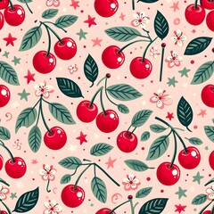 Seamless pattern of cherries wallpaper background