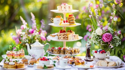 Elegant Afternoon Tea Setting with Floral Decorations