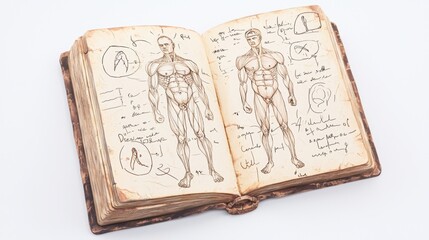 Obraz premium Vintage Anatomy Book with Detailed Human Body Sketch