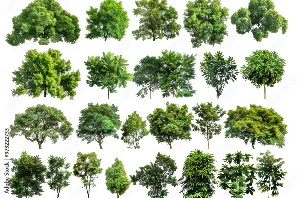 Poster A group of trees stand on a plain white surface, creating a striking visual arrangement
