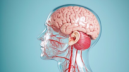 Transparent Human Head with Brain  Blood Vessels and Ear Anatomy