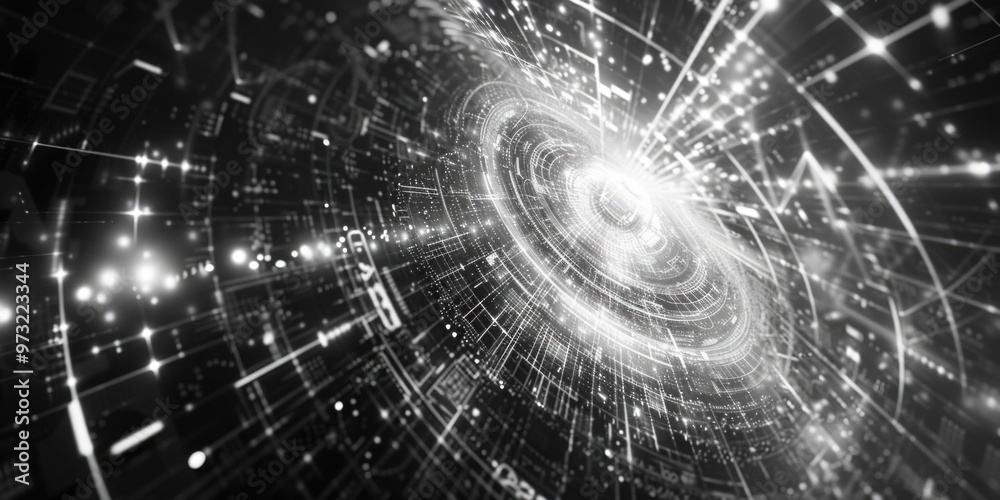 Poster a black and white image of a spiral pattern, suitable for use in designs, illustrations, or backgrou