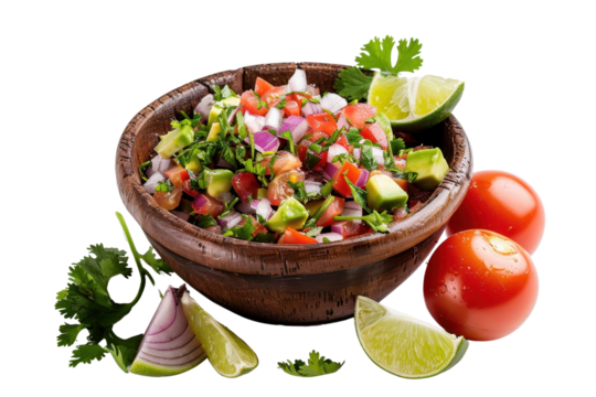 A vibrant bowl of fresh salsa with tomatoes, onions, cilantro, and lime, perfect for adding flavor to any dish.