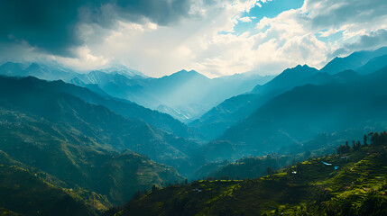 Obraz premium Cinematic view of a himalayan foothills photography fo background. Himalayan Mountains. Illustration