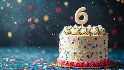Colorful 6th Birthday Cake Celebration with Sprinkles and Confetti