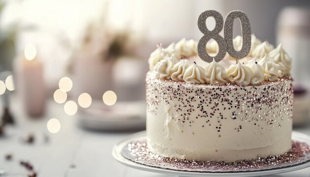 Elegant 80th Birthday Cake with Sparkling Background