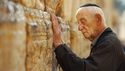 Elderly Jewish Man in Prayer at Western Wall
