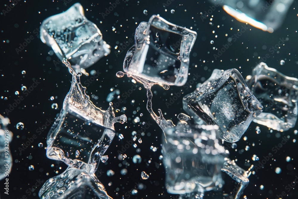 Poster clear water with ice cubes floating on the surface, suitable for uses such as drink or spa illustrat
