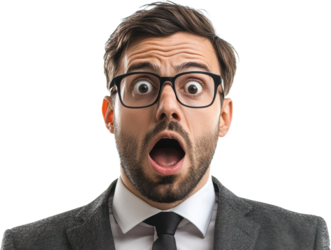 Shocked Businessman in Suit Wearing Glasses