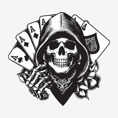 Jester Skull with Cards vector art illustration.