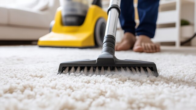 Professional carpet cleaning with industrial vacuum for home maintenance and hygiene