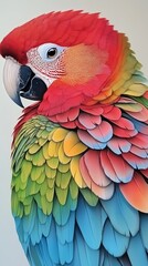 Fototapeta premium A vibrant scarlet macaw perched gracefully, showcasing its colorful feathers against a neutral background, emphasizing its beauty