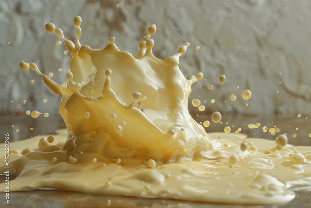 Poster a splash of milk on a table surface