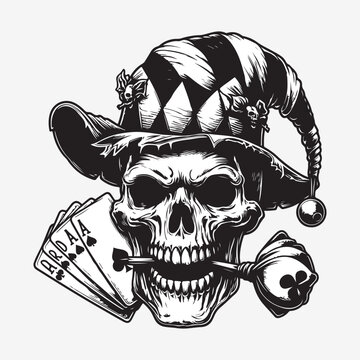 Jester Skull with Cards vector art illustration.