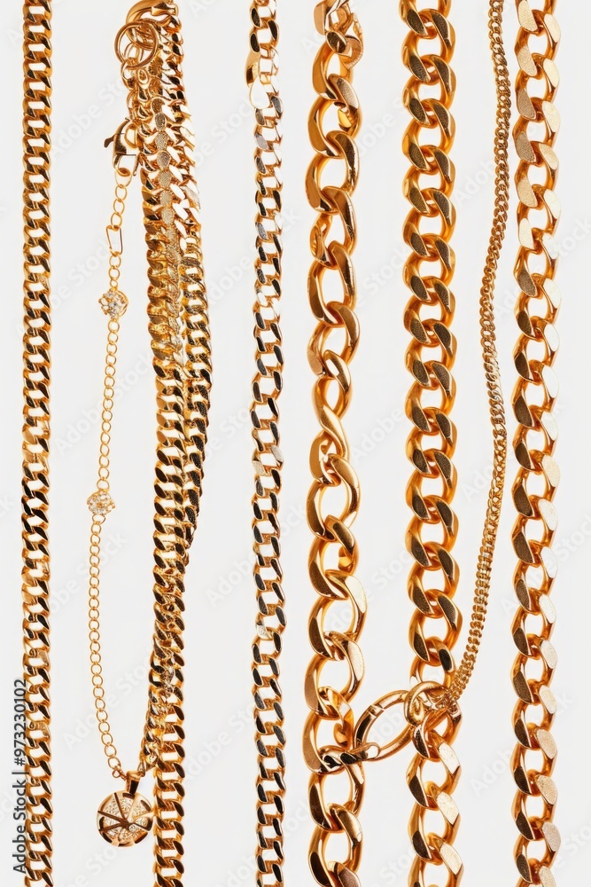 Aufkleber a collection of gold chains arranged neatly on a white background