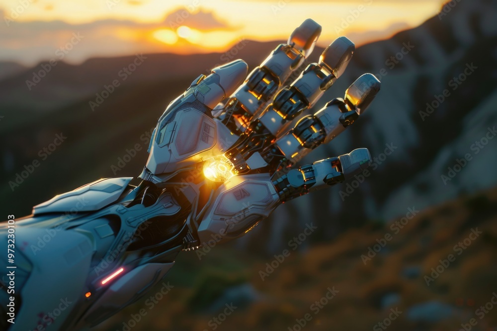 Poster A close-up image of a hand with a glowing light emanating from the palm