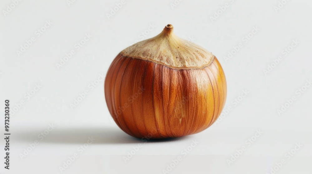Poster a close-up view of an onion on a white surface, ideal for use in food, cooking or recipe images