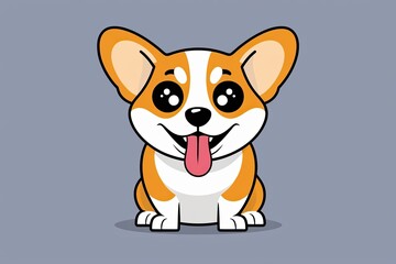 Whimsical Three-Dimensional Cartoon Corgi Puppy with Bold Dot Eyes and Goofy Tongue in a Minimalist Design