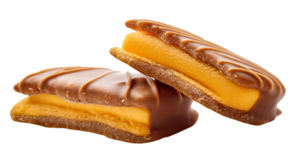 Delicious dessert featuring creamy orange filling coated in rich chocolate, perfect for satisfying sweet cravings.