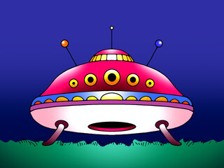 Illustration of a landed flying saucer