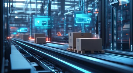 Smart warehouse management system using augmented reality technology to identify package picking and delivery . Future concept of supply chain and logistic business	