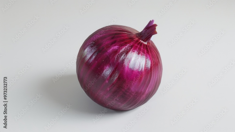 Poster A single red onion sitting on a white table, perfect for food styling and photography