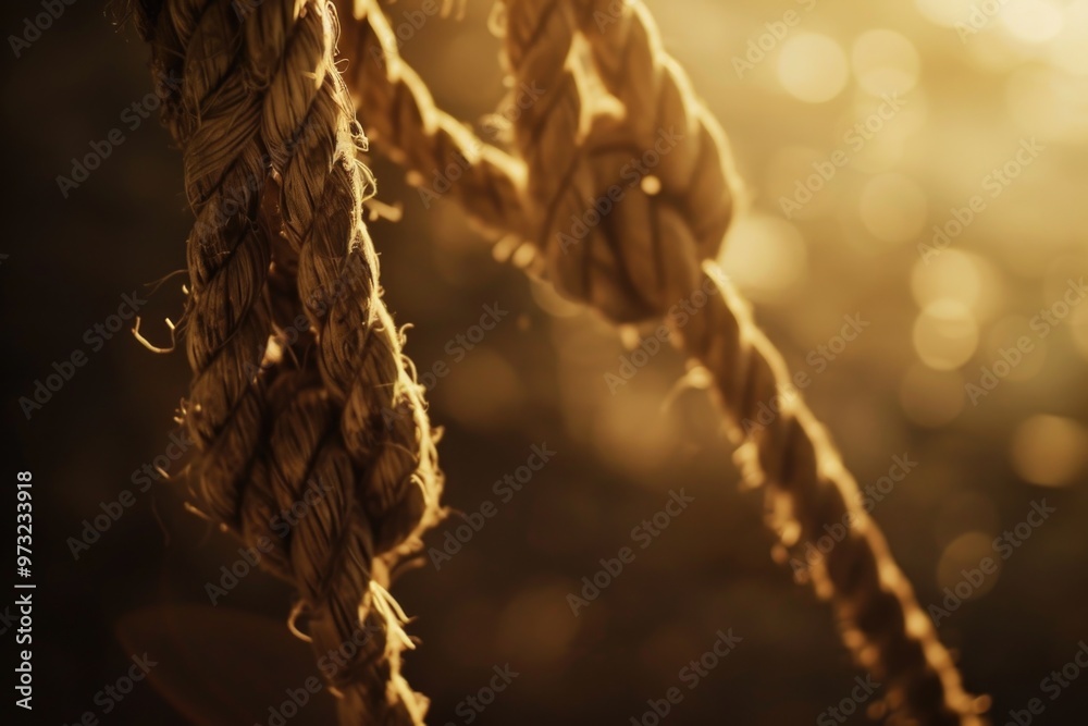 Poster A close-up of a rope with a light shining in the background, suitable for use as a symbol or element in various designs