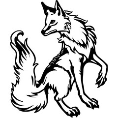 Elegance and agility of a fox in a striking, graphic style. Fox cartoon vector illustration line art for tattoos, logo of fox art
