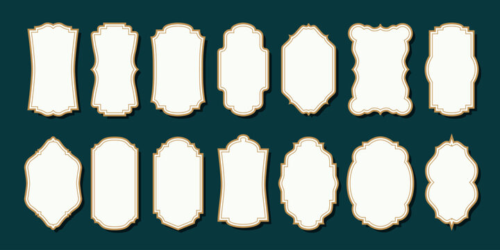 Set of 14 blank vintage style label designs featuring decorative borders
