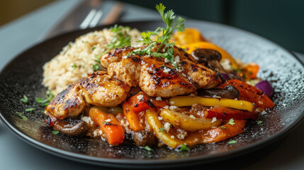Fototapeta premium Chicken Teriyaki with Brown Rice and Vegetables