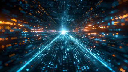 Obraz premium Abstract art featuring a digital path towards a radiant light