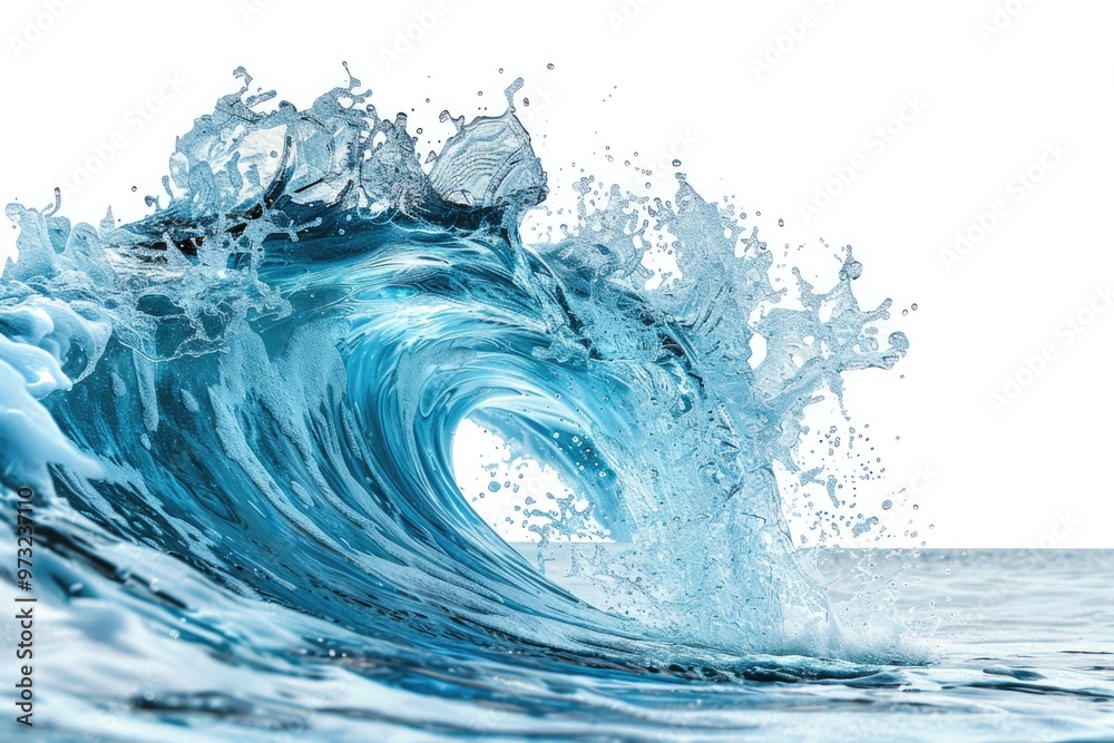 Poster A massive blue wave crashes into the ocean, creating a dramatic display of power and movement