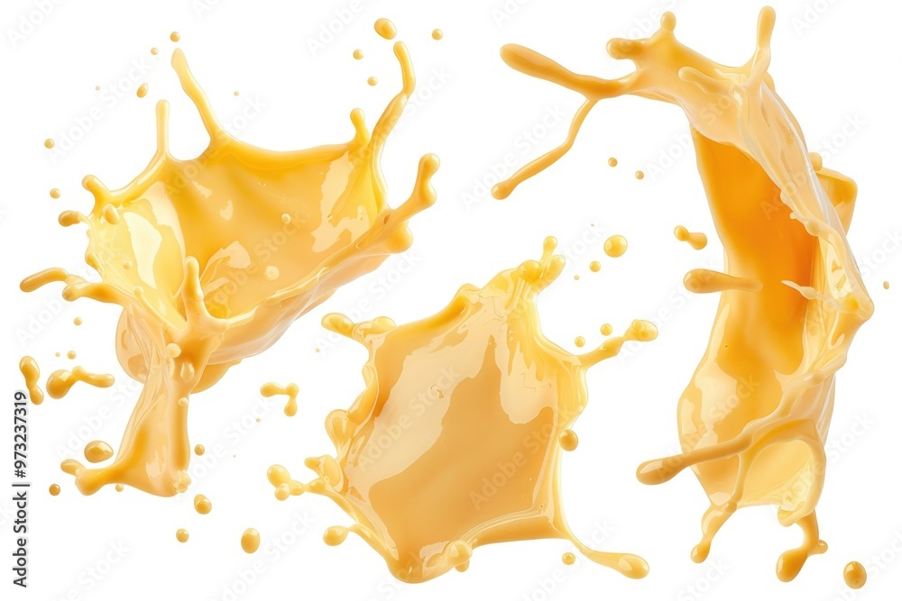 Poster a close-up shot of a splash of liquid on a white background, suitable for use in presentations and d