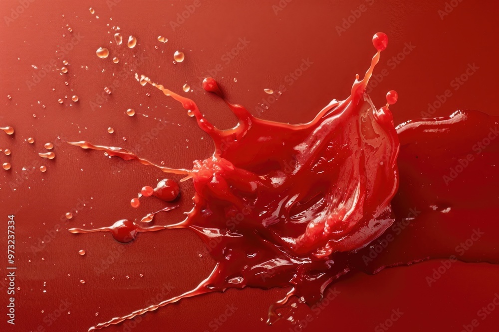 Poster a close-up shot of a splash of liquid on a red surface