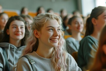 Group of female friends sitting side by side